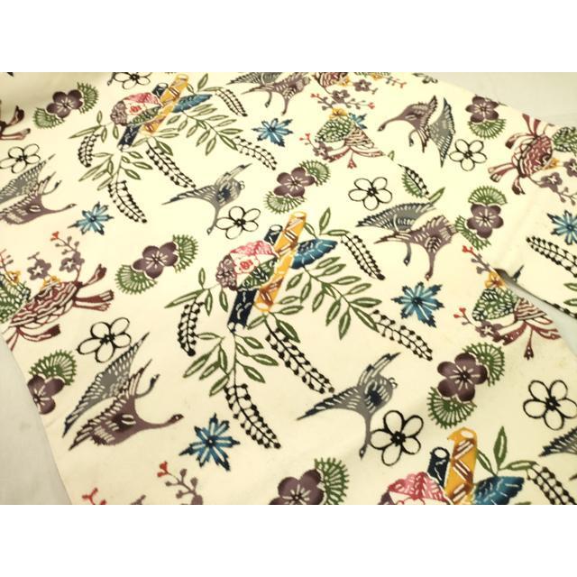 平和屋着物○本場琉球紅型 全通柄九寸名古屋帯 花鳥文 正絹 逸品 