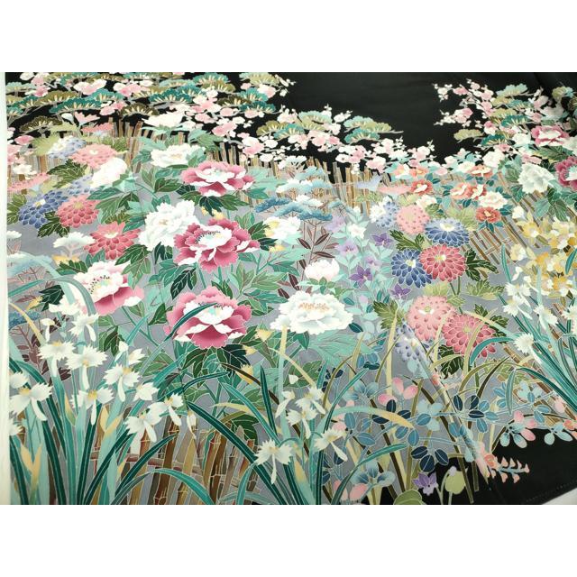平和屋着物●本場加賀友禅作家　森田耕三　黒留袖　四季の花　正絹　逸品　未使用　DABD1042ps_3
