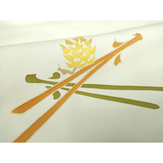 平和屋着物●銀座　志ま亀　塩瀬　九寸名古屋帯　若松葉　金彩　正絹　逸品　DABD1487ps