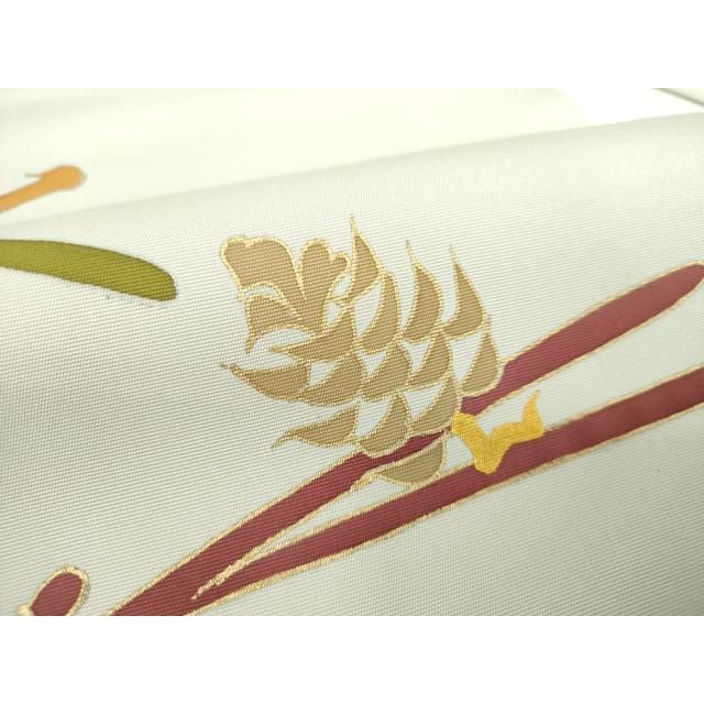 平和屋着物●銀座　志ま亀　塩瀬　九寸名古屋帯　若松葉　金彩　正絹　逸品　DABD1487ps