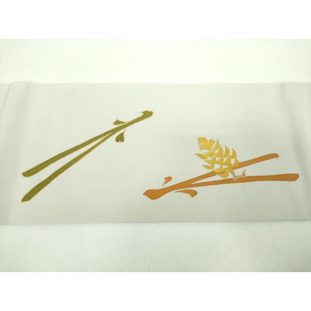 平和屋着物●銀座　志ま亀　塩瀬　九寸名古屋帯　若松葉　金彩　正絹　逸品　DABD1487ps