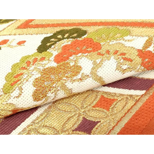 平和屋着物▽六通柄袋帯 唐織 松竹梅 金彩錦 正絹 逸品 DABD3028sf 正絹
