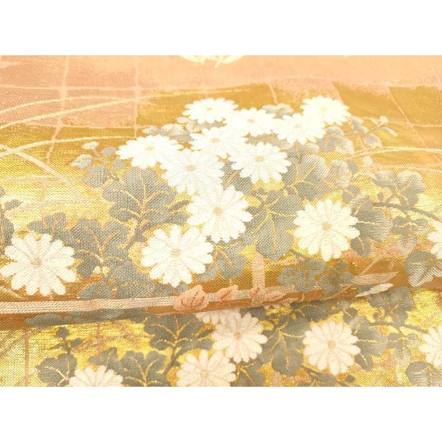 平和屋着物＊夏物　六通柄袋帯　格子草花文　金銀糸　正絹　逸品　DABD6528cm_2