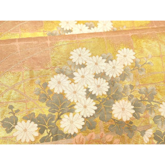 平和屋着物＊夏物　六通柄袋帯　格子草花文　金銀糸　正絹　逸品　DABD6528cm_3