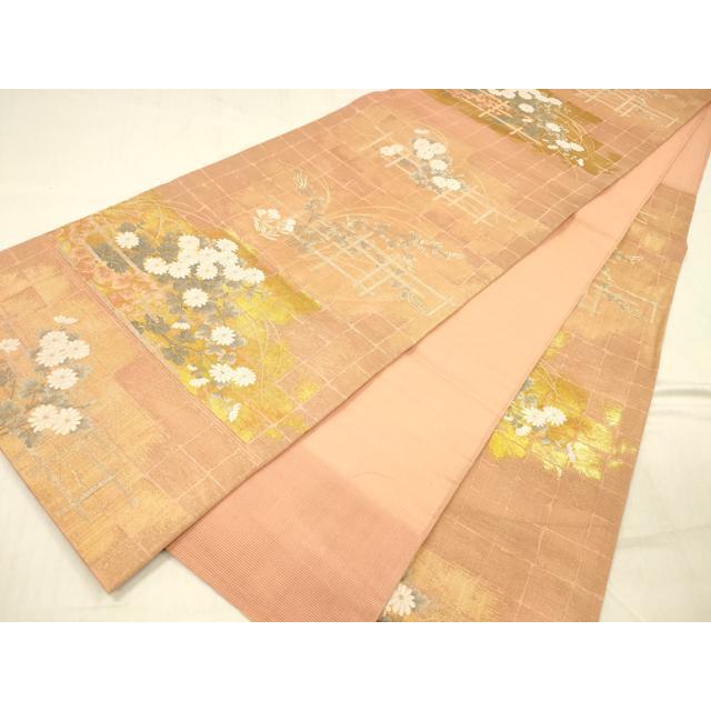 平和屋着物＊夏物　六通柄袋帯　格子草花文　金銀糸　正絹　逸品　DABD6528cm_4