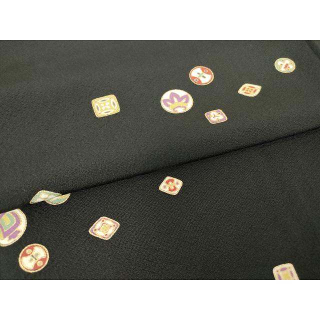 平和屋着物●上質な小紋　宝尽くし吉祥文　黒地　金彩　正絹　逸品　DABE4034az