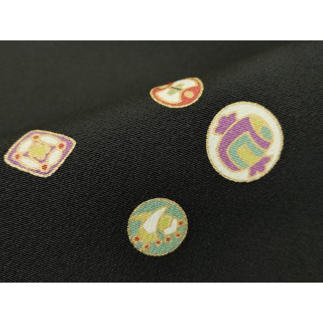 平和屋着物●上質な小紋　宝尽くし吉祥文　黒地　金彩　正絹　逸品　DABE4034az