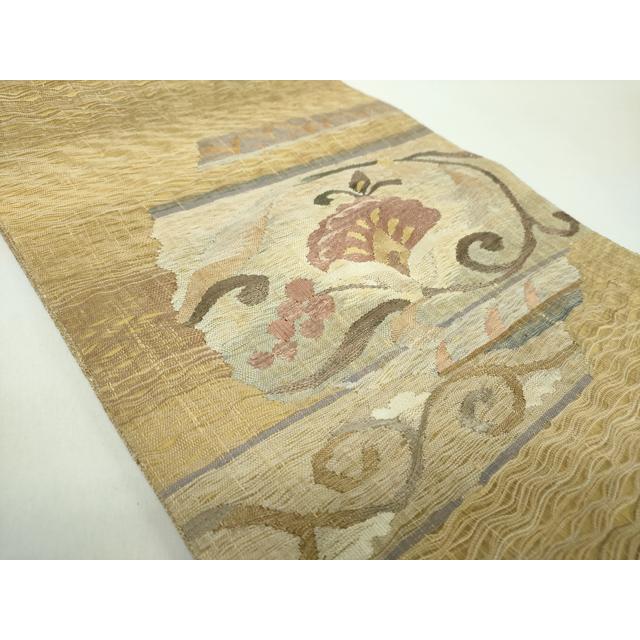 平和屋着物▽袋帯　スリーシーズン　春夏秋　すくい織　更紗花文　金糸　正絹　逸品　DABE5036ps_1
