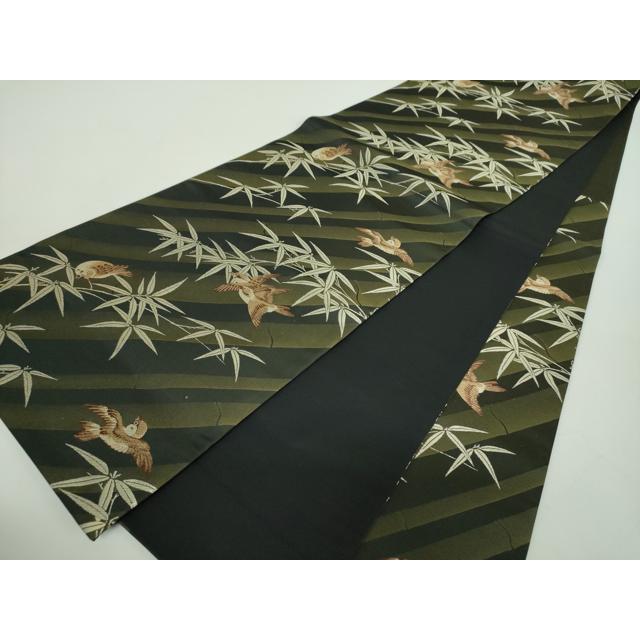 平和屋着物●六通柄袋帯　唐織　笹竹に雀　黒地　正絹　逸品　DABE5057ps