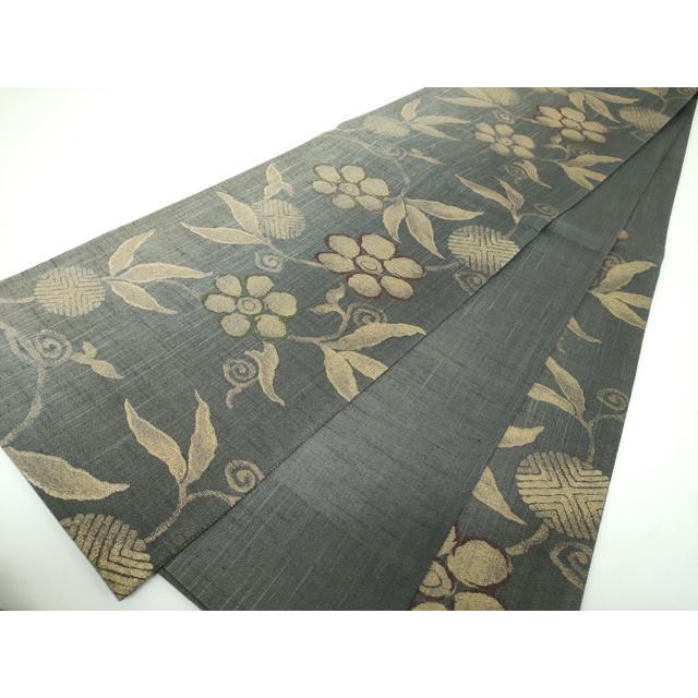 平和屋着物○六通柄袋帯 紬地 名物裂 笹蔓緞子 金糸 正絹 逸品 未使用 