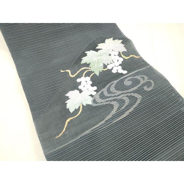 平和屋着物＊夏物　絽綴れ　八寸名古屋帯　流水葡萄蔦の葉文　金銀糸　正絹　逸品　DABE6011cm