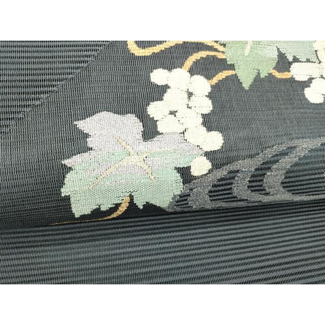 平和屋着物＊夏物　絽綴れ　八寸名古屋帯　流水葡萄蔦の葉文　金銀糸　正絹　逸品　DABE6011cm
