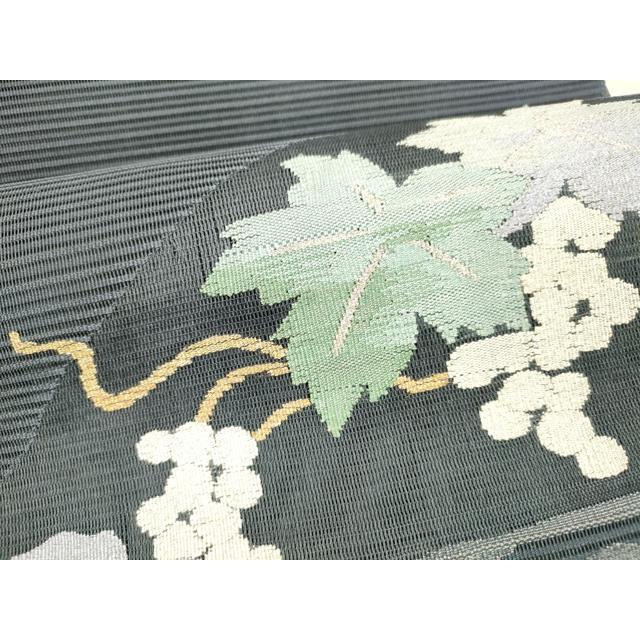 平和屋着物＊夏物　絽綴れ　八寸名古屋帯　流水葡萄蔦の葉文　金銀糸　正絹　逸品　DABE6011cm