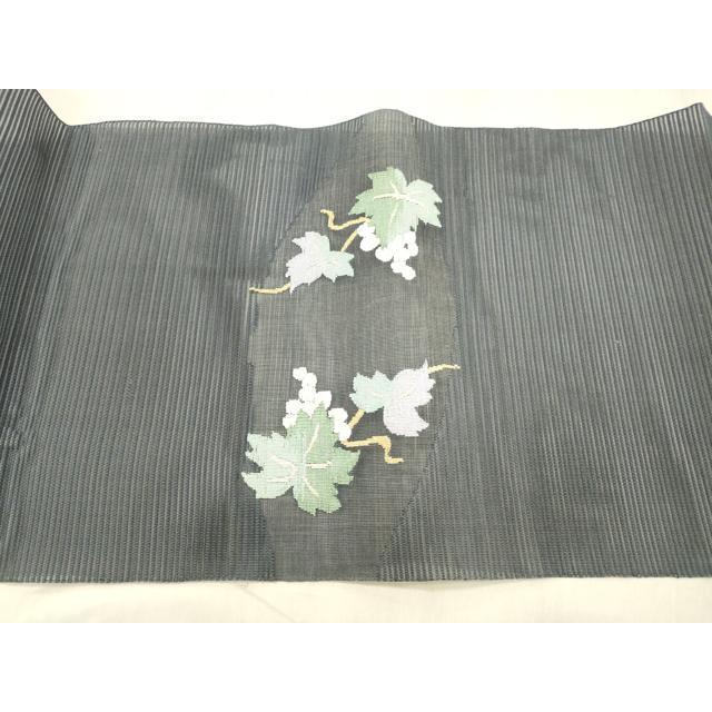 平和屋着物＊夏物　絽綴れ　八寸名古屋帯　流水葡萄蔦の葉文　金銀糸　正絹　逸品　DABE6011cm