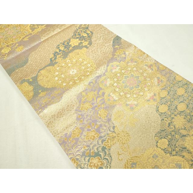 平和屋本店▼六通柄袋帯　正倉院花文　純金二重箔　正絹　逸品　DABE9160sf