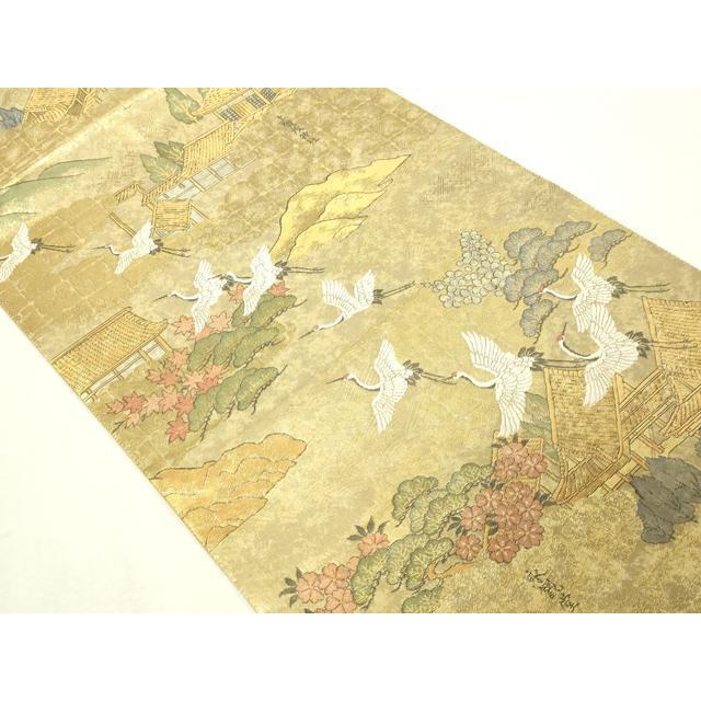 平和屋本店▼全通全景柄袋帯　鹿苑寺金閣　本金箔總通柄　正絹　逸品　DABE9167sf
