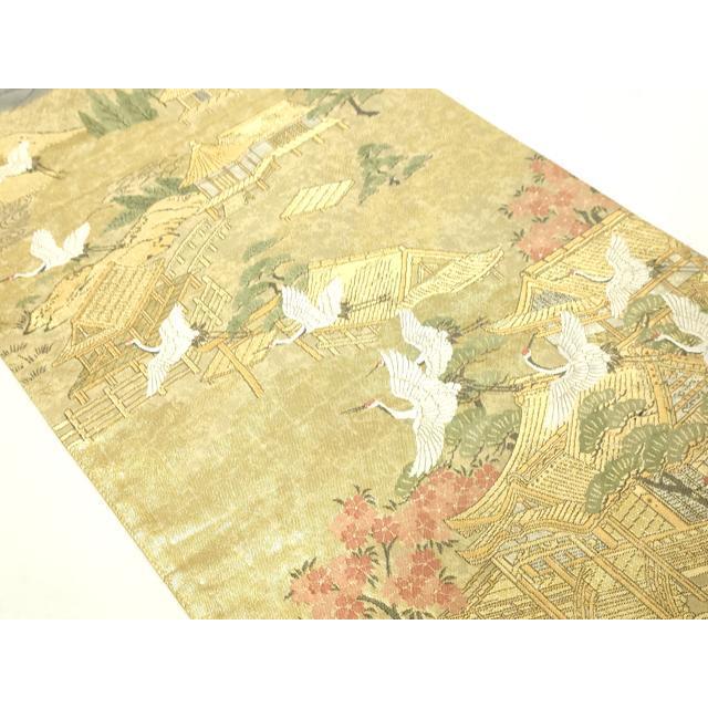 平和屋本店▼全通全景柄袋帯　鹿苑寺金閣　本金箔總通柄　正絹　逸品　DABE9167sf