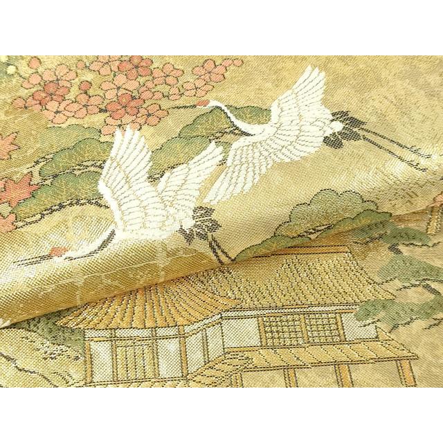 平和屋本店▼全通全景柄袋帯　鹿苑寺金閣　本金箔總通柄　正絹　逸品　DABE9167sf