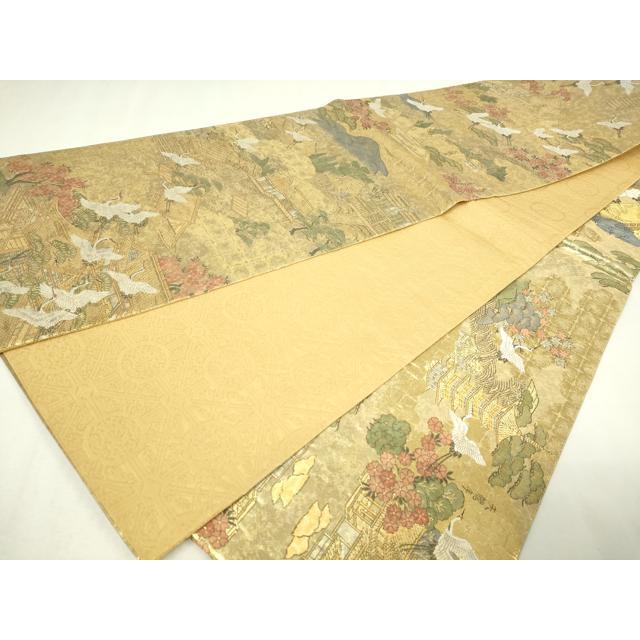 平和屋本店▼全通全景柄袋帯　鹿苑寺金閣　本金箔總通柄　正絹　逸品　DABE9167sf