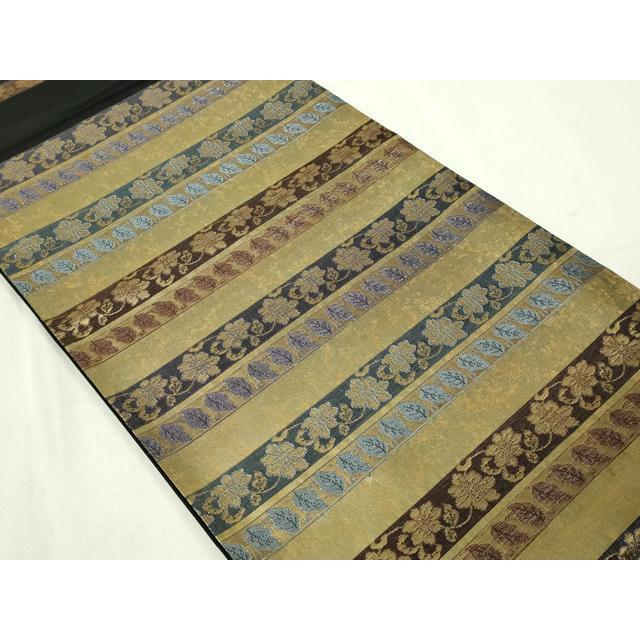 平和屋本店▼六通柄袋帯　横段裂小袖　本金　黒地　正絹　逸品　DABE9170sf
