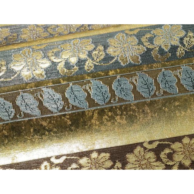 平和屋本店▼六通柄袋帯　横段裂小袖　本金　黒地　正絹　逸品　DABE9170sf