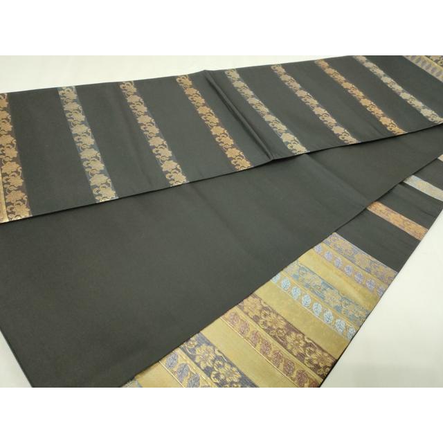 平和屋本店▼六通柄袋帯　横段裂小袖　本金　黒地　正絹　逸品　DABE9170sf