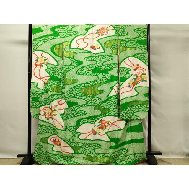 豪華振袖　総刺繍　草花文　金糸　正絹　逸品 平和屋着物□豪華振袖 駒刺繍 総絞り 草花文 金糸 正絹 逸品