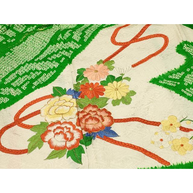 豪華振袖　総刺繍　草花文　金糸　正絹　逸品 平和屋着物□豪華振袖 駒刺繍 総絞り 草花文 金糸 正絹 逸品