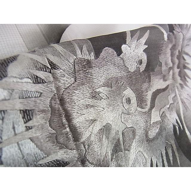 平和屋本店○極上 本場縞大島紬 白大島 訪問着 手刺繍 龍 逸品 未使用