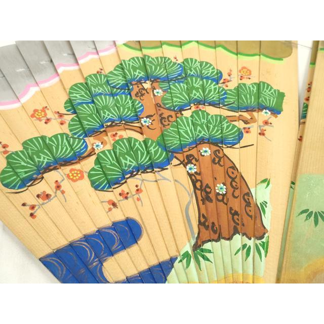 平和屋本店■和装小物　檜扇　十ニ単用　扇子　手描　松竹梅　流水枝松鶴文　平安装束　六色飾り紐　糸花　11橋　箱付　逸品　DZAA11502kh5 平和屋本店□和装小物 檜扇 十ニ単用 扇子 手描 松竹梅 流水枝松鶴文