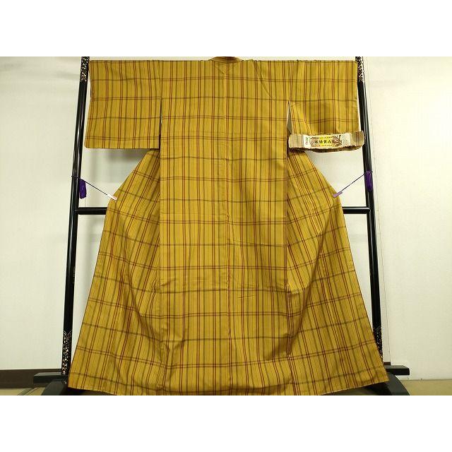平和屋本店●希少　山下八百子　本場黄八丈　市松綾織　証紙付き　逸品3s20052 平和屋本店○希少 山下八百子 本場黄八丈 市松綾織 証紙付き 逸品