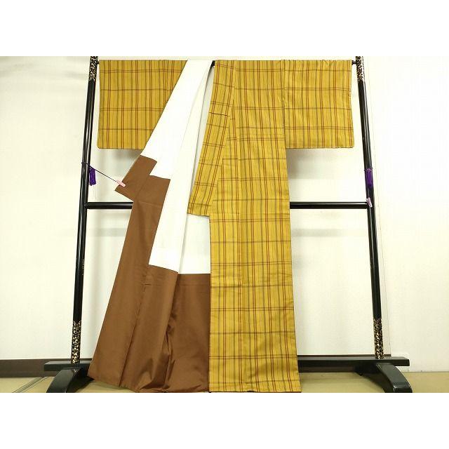 平和屋本店●希少　山下八百子　本場黄八丈　市松綾織　証紙付き　逸品3s20052 平和屋本店○希少 山下八百子 本場黄八丈 市松綾織 証紙付き 逸品