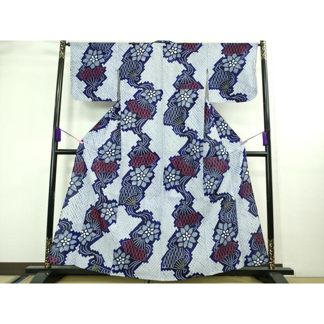 平和屋本店□極上 夏物 浴衣 有松鳴海絞り 扇花文 綿 逸品  