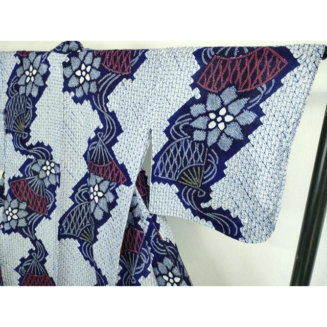 平和屋本店□極上 夏物 浴衣 有松鳴海絞り 扇花文 綿 逸品  