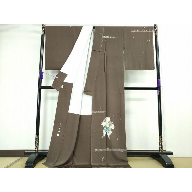 平和屋本店●極上　二代目・由水十久　本加賀友禅　訪問着　モーツァルト頌　黒橡色地　証紙付き　逸品　未使用　DZAA2119kh4 平和屋本店○極上 二代目・由水十久 本加賀友禅 訪問着 モーツァルト頌