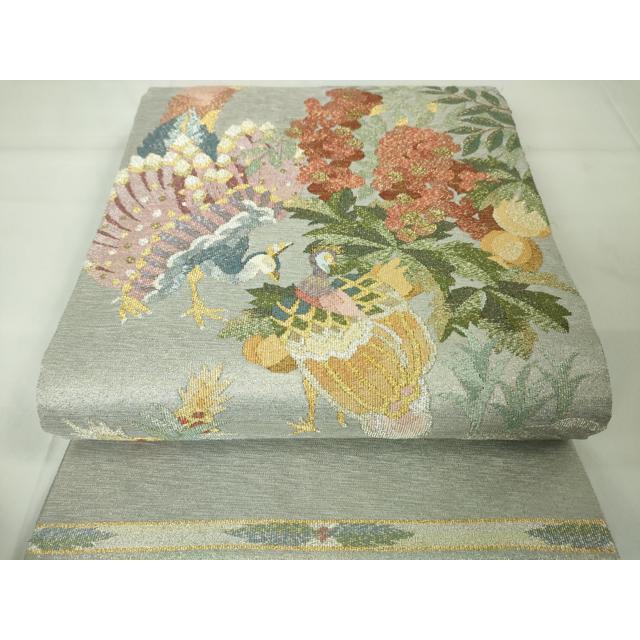 平和屋本店○極上 手織綴れ 山鹿清華 太鼓柄袋帯 花鳥文 金銀糸 逸品
