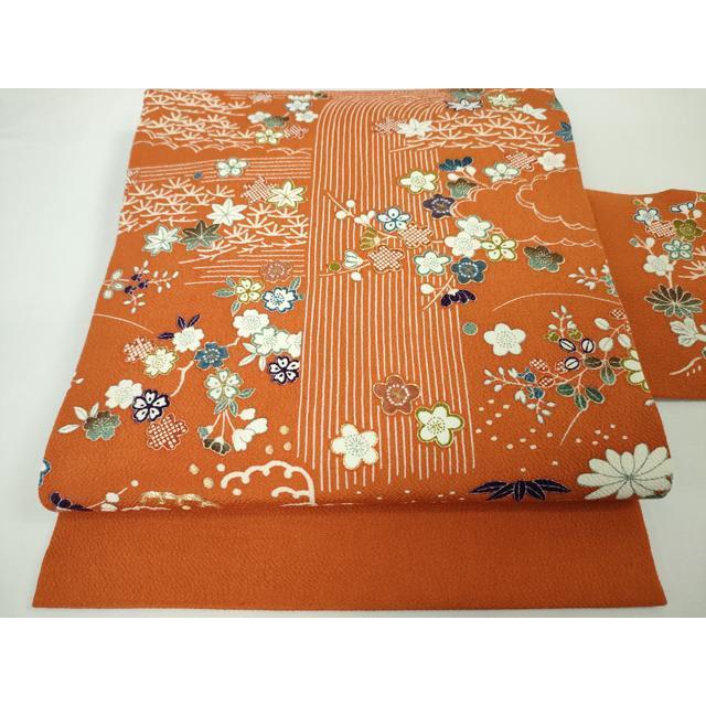 未着用　作家もの　名古屋帯　紬　縦縞　市松　くすみカラー　着物　044a d 名古屋帯 紬 縦縞模様 四角の幾何学模様 海松色 O-5122 着物