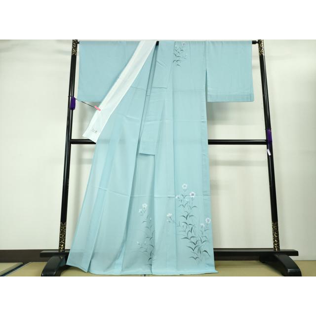 平和屋着物＊夏物　紗紬　80亀甲　扇子花文　正絹　逸品　未使用　AABB6715jd 平和屋着物＊夏物 紗紬 80亀甲 扇子花文 正絹 逸品 未使用 AABB6715jd