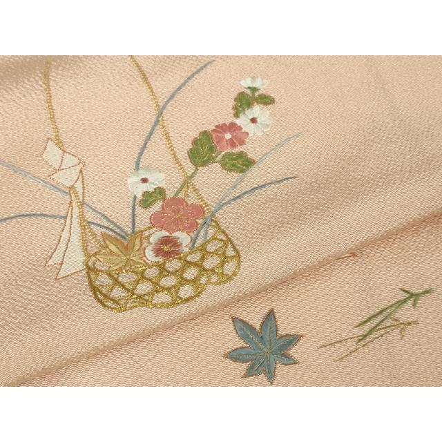 平和屋本店■極上　京都祇園の老舗　ぎをん齋藤　訪問着　駒刺繍　総刺繍　花籠　吹寄せ　洗柿色地　鬼しぼ縮緬　金糸　逸品　DZAA3704kh5