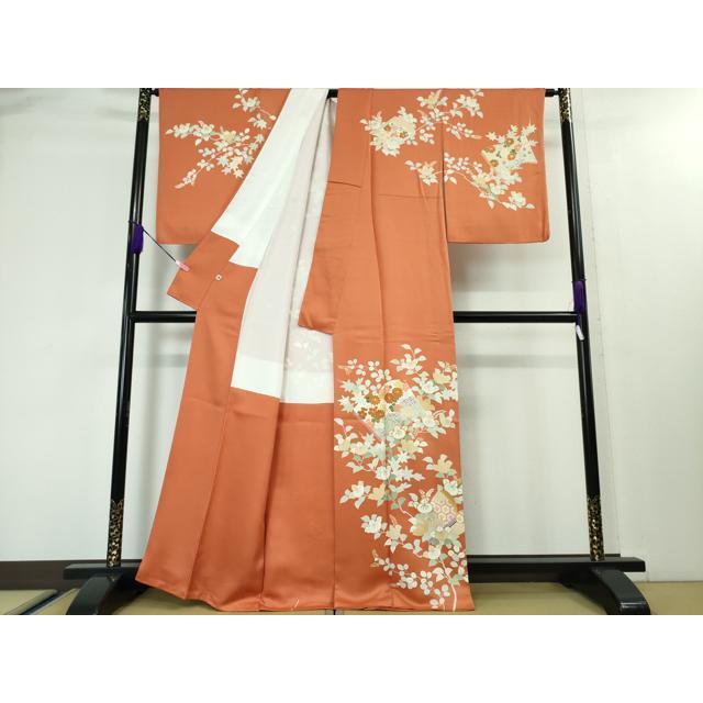 平和屋本店■極上　創業460年・千總　訪問着　駒刺繍　橘　冊子花文　照柿色地　金彩　逸品　DZAA3839kh5 平和屋本店□極上 創業460年・千總 訪問着 駒刺繍 橘 冊子花文 照柿色