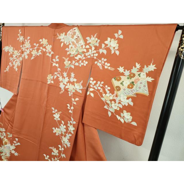 平和屋本店□極上 創業460年・千總 訪問着 駒刺繍 橘 冊子花文 照柿色