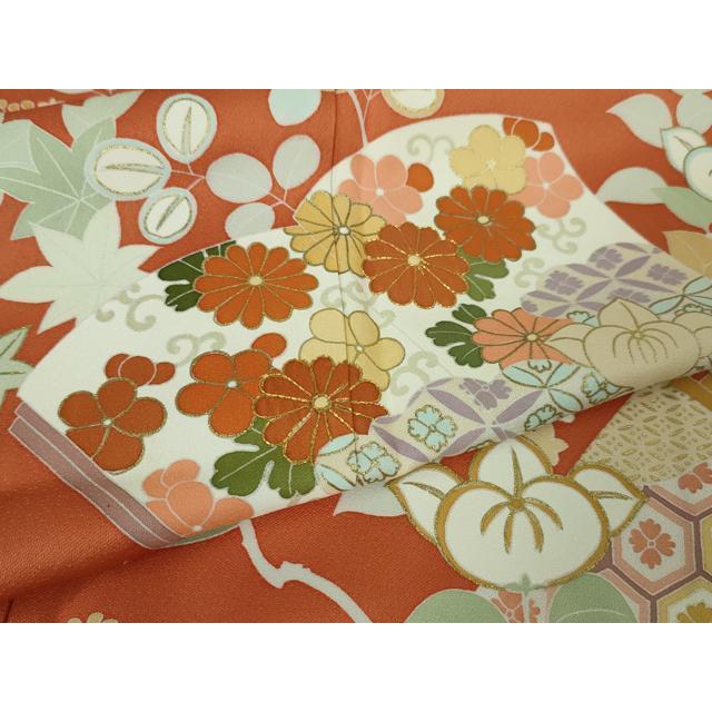 平和屋本店■極上　創業460年・千總　訪問着　駒刺繍　橘　冊子花文　照柿色地　金彩　逸品　DZAA3839kh5 平和屋本店□極上 創業460年・千總 訪問着 駒刺繍 橘 冊子花文 照柿色