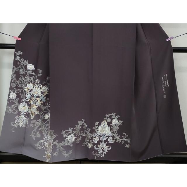 平和屋本店■極上　金彩友禅　卓越技能者・名工・和田光正　訪問着　洋花唐草文　暈し染め　深紫色地　金銀彩　逸品　DZAA4029kh5 平和屋本店□極上 金彩友禅 卓越技能者・名工・和田光正 訪問着 洋花