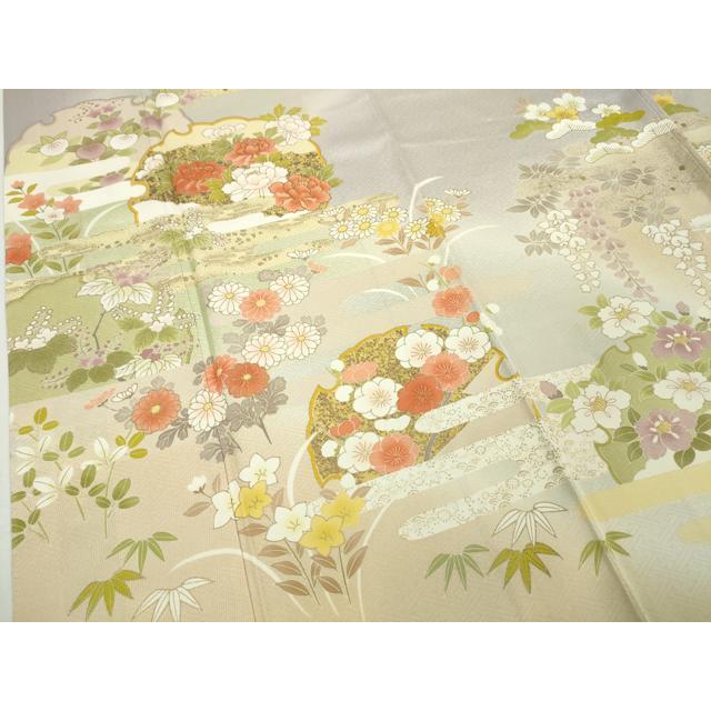 平和屋本店□極上 訪問着 駒刺繍 雪輪吉祥花文 暈し染め