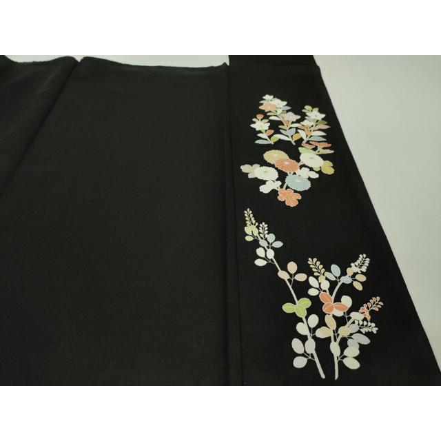 平和屋本店□極上 訪問着 友禅 駒刺繍 吉祥花文 縮緬地 黒地 金彩 逸品 