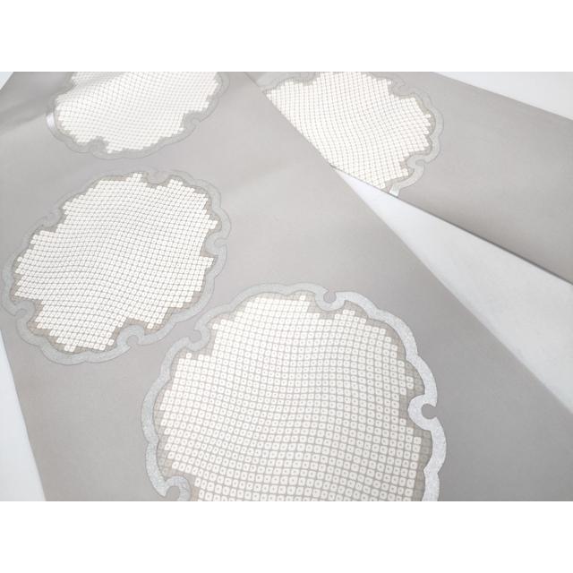 平和屋本店□極上 塩瀬 九寸名古屋帯 雪輪鹿の子文 牡丹鼠色地 銀彩