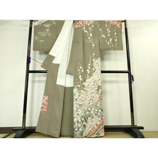 平和屋本店■極上　本加賀友禅作家　西川健一　訪問着　松竹梅　竜田川　灰汁色地　逸品　未使用　DZAA4407kh5 平和屋本店□極上 本加賀友禅作家 西川健一 訪問着 松竹梅 竜田川 灰汁