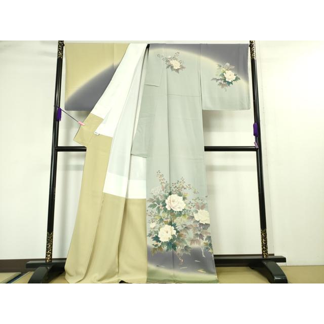 平和屋本店■極上　名門染元　秀美　十日町友禅　龍谷　訪問着　枝桜　花弁　藍鉄色地　暈し染め　逸品　DZAA8196kh5 平和屋本店□極上 名門染元 秀美 十日町友禅 龍谷 訪問着 枝花文 暈し