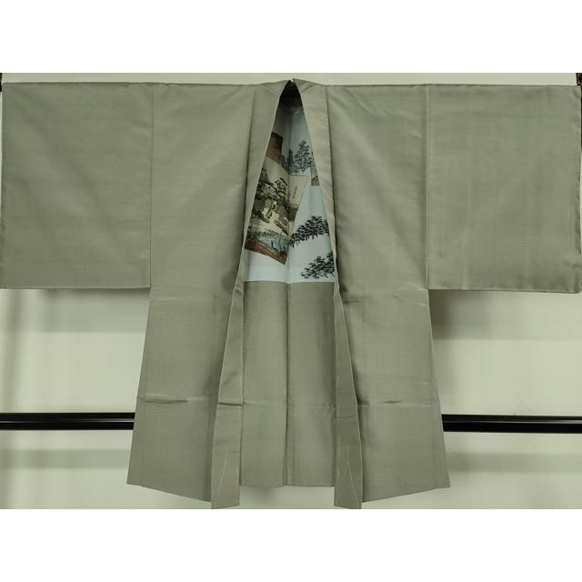 平和屋着物○男性 お召 アンサンブル 袖無し羽織セット 縞 正絹 逸品  