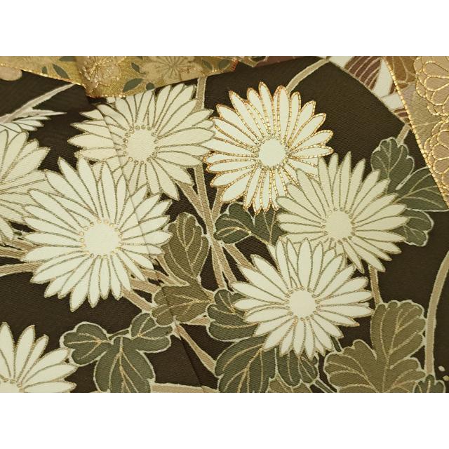 平和屋本店□極上 訪問着 駒刺繍 吉祥花文 涅色地 金彩